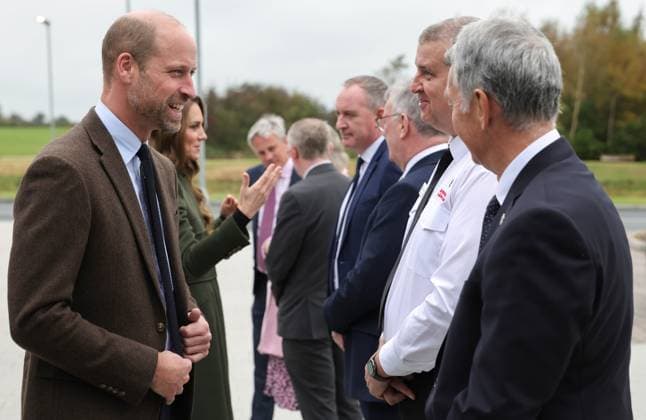 The Prince and Princess of Wales Visit Northern Ireland 14 10 2025. Cookstown, UK. The Prince and Princess of Wales during a visit to the Northern Ireland Fire and Rescue Service Learning and Development College in Cookstown, Northern Ireland. The Prince and Princess met with Chief Fire & Rescue Officer, Aidan Jennings and learned how the college equips trainees with the skills, resilience and expertise needed to help keep everyone in Northern Ireland safe. Their Royal Highnesses then engaged with two training scenarios: a warehouse space where there was a variety of simulated incidents and drills ongoing, and the flood-water rescue training space to see a simulation of a casualty being rescued from a fast-flowing river. During these scenar  Copyright: xPetexMaclainex xAvalonx 1045438308