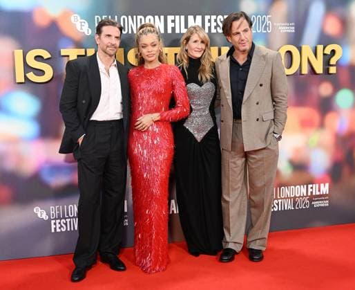 American actresses Andra Day, Laura Dern, actors Bradley Cooper and Will Arnett attend the premiere of Is This Thing On? at the 69th BFI London Film Festival in London, England on Tuesday, October 14, 2025.  LON20251014101 RUNExHELLESTAD