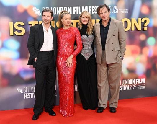 American actresses Andra Day, Laura Dern, actors Bradley Cooper and Will Arnett attend the premiere of Is This Thing On? at the 69th BFI London Film Festival in London, England on Tuesday, October 14, 2025.  LON20251014102 RUNExHELLESTAD