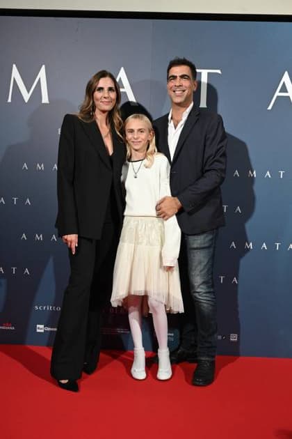 Milan, Premiere of the film Amata, Cinema Anteo. Pictured are Elisa Amoruso, Luigi Zamponi, and their daughter Nina.  Copyright: xSimonexComix xipa-agency.netx xComi Terenghix IPA_Agency_IPA66550718