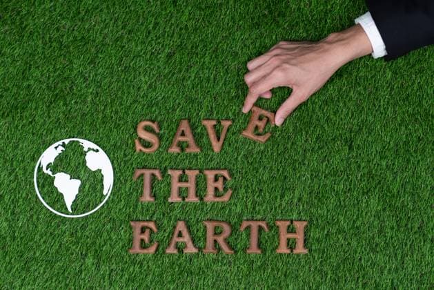 Eco awareness campaign for Earth day concept showcase. Gyre Eco awareness campaign for Earth day concept showcase message arranged in Save Earth on biophilic green background. Environmental social governance concept idea for sustainable and greener future.Gyre, model released, , 60462388.jpg RECORD DATE NOT STATED