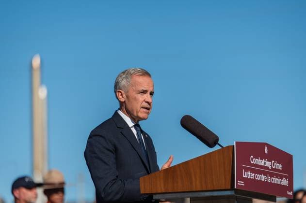 October 16, 2025, Etobicoke, On, Canada: Prime Minister Mark Carney visits an RCMP detachment to make an announcement in Etobicoke, Ont., on Thursday, Oct. 16, 2025. Etobicoke Canada  - ZUMAc35_ 20251016_zaf_c35_027 Copyright: xLauraxProctorx
