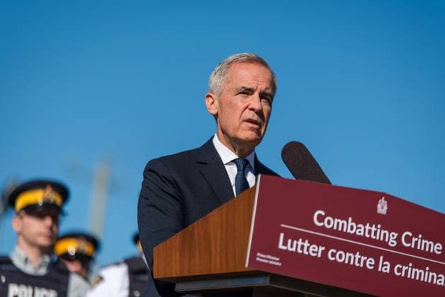 October 16, 2025, Etobicoke, On, Canada: Prime Minister Mark Carney visits an RCMP detachment to make an announcement in Etobicoke, Ont., on Thursday, Oct. 16, 2025. Etobicoke Canada  - ZUMAc35_ 20251016_zaf_c35_029 Copyright: xLauraxProctorx