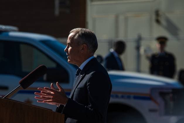 October 16, 2025, Etobicoke, On, Canada: Prime Minister Mark Carney visits an RCMP detachment to make an announcement in Etobicoke, Ont., on Thursday, Oct. 16, 2025. Etobicoke Canada  - ZUMAc35_ 20251016_zaf_c35_030 Copyright: xLauraxProctorx