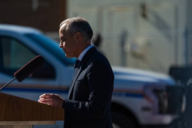 October 16, 2025, Etobicoke, On, Canada: Prime Minister Mark Carney visits an RCMP detachment to make an announcement in Etobicoke, Ont., on Thursday, Oct. 16, 2025. Etobicoke Canada  - ZUMAc35_ 20251016_zaf_c35_031 Copyright: xLauraxProctorx