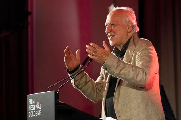 Director, filmmaker Werner HERZOG mi , award winner Filmpreis Koeln 2025, portrait, portrait, half figure, during his acceptance speech, at the lectern, at the Film Festival Cologne, at the Filmpalast Koeln, on 16 10 2025
