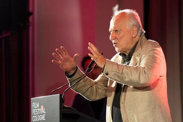 Director, filmmaker Werner HERZOG mi , award winner Filmpreis Koeln 2025, portrait, portrait, half figure, during his acceptance speech, at the lectern, at the Film Festival Cologne, at the Filmpalast Koeln, on 16 10 2025