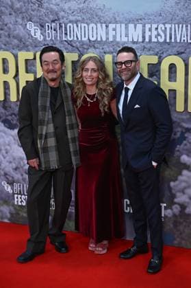 69th BFI London Film Festival LONDON, UNITED KINGDOM - OCTOBER 16: Shin Yamaguchi (L), Julia Lebedev (C) and Eddie Vaisman (R) attend the premiere of the film Rental Family during the 69th BFI London Film Festival held at the Royal Festival Hall in London, UK on October 16, 2025. Rasid Necati Aslim Anadolu London United Kingdom. Editorial use only. Please get in touch for any other usage.  Copyright: x2025xAnadoluxRasidxNecatixAslimx
