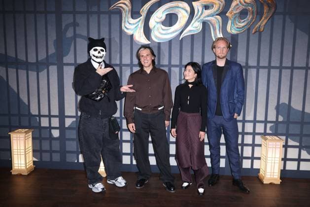 Yoroi Premiere - Paris Vladimir Cauchemar, Orelsan, Clara Choi and David Tomaszewski attends Yoroi Premiere at le Grand Rex in Paris, France on October 16, 2025. Photo by Jerome Domine ABACAPRESS.COM  Copyright: xDominexJerome ABACAx
