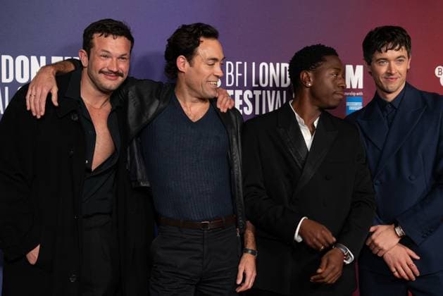 The BFI London Film Festival Gala of the UK premiere of WASTEMAN, taking place at VUE Leicester Square, London, UK on 16th October 2025. Corin Silva, Alex Hassell, David Jonsson, and Tom Blyth at the BFI London Film Festival Gala of the UK premiere of WASTEMAN, taking place at VUE Leicester Square, London, UK on 16th October 2025., Credit:Oleksii Ovcharenko Avalon United Kingdom, London  Copyright: xOleksiixOvcharenkox xAvalonx 1046019195