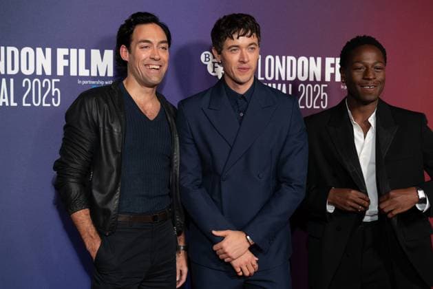 The BFI London Film Festival Gala of the UK premiere of WASTEMAN, taking place at VUE Leicester Square, London, UK on 16th October 2025. Alex Hassell, Tom Blyth, and David Jonsson at the BFI London Film Festival Gala of the UK premiere of WASTEMAN, taking place at VUE Leicester Square, London, UK on 16th October 2025., Credit:Oleksii Ovcharenko Avalon United Kingdom, London  Copyright: xOleksiixOvcharenkox xAvalonx 1046019257