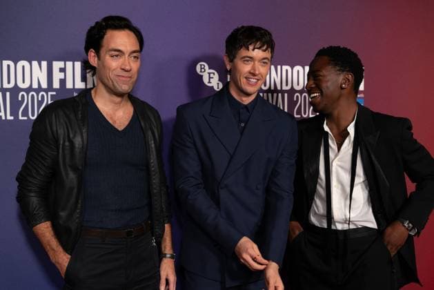 The BFI London Film Festival Gala of the UK premiere of WASTEMAN, taking place at VUE Leicester Square, London, UK on 16th October 2025. Alex Hassell, Tom Blyth, and David Jonsson at the BFI London Film Festival Gala of the UK premiere of WASTEMAN, taking place at VUE Leicester Square, London, UK on 16th October 2025., Credit:Oleksii Ovcharenko Avalon United Kingdom, London  Copyright: xOleksiixOvcharenkox xAvalonx 1046019471