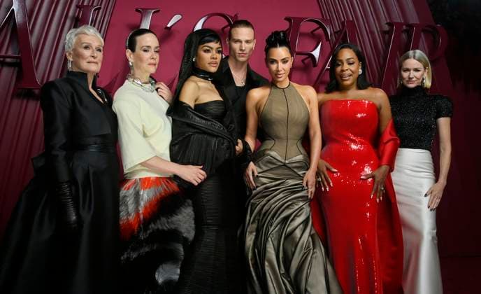 Cast members Glenn Close, Sarah Paulson, Teyana Taylor, Kim Kardashian, Niecy Nash-Betts and Naomi Watts (L-R) attend the world premiere of the Hulu original TV Series All s Fair at the DGA Theater in Los Angeles on Thursday, October 16, 2025. Storyline: Follows a successful divorce lawyer and the owner of an all-female law firm in Los Angeles.  LAP2025101654 JIMxRUYMEN