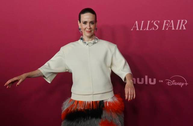 Cast member Sarah Paulson attends the world premiere of the Hulu original TV Series All s Fair at the DGA Theater in Los Angeles on Thursday, October 16, 2025. Storyline: Follows a successful divorce lawyer and the owner of an all-female law firm in Los Angeles.  LAP2025101622 JIMxRUYMEN