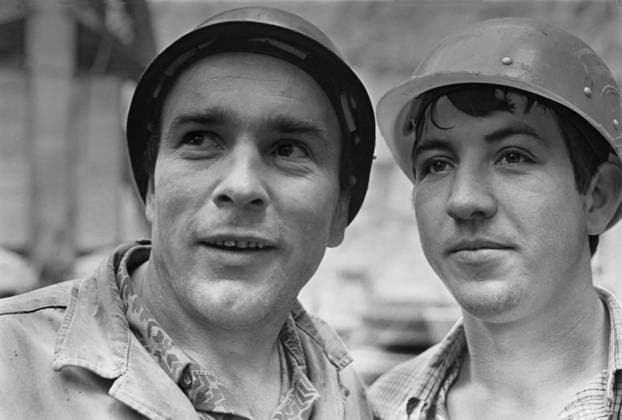 June 1-17, 1975. Dagestan ASSR, USSR. RSFSR. ÃÂ¡onstruction workers of the Chirkey Hydroelectric Power Plant on the Sulak River in Buynaksky District pose for a photo. The exact date of the photograph is unknown. Rudolf Dik TASS  32047160