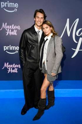 abb Maxton Hall Arne Carlos Boettcher and Viviana Wessels as guests on the blue carpet at the premiere of the Amazon Prime TV series Maxton Hall The World Between Us Season 2 at the Tempodrom on 17 10 2025 in Berelin Berlin Germany