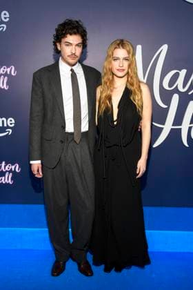 abb Maxton Hall Justus Riesner and Sonja Weißer Weisser as guests on the blue carpet at the premiere of the Amazon Prime TV series Maxton Hall The World Between Us Season 2 at the Tempodrom on 17 10 2025 in Berelin Berlin Germany