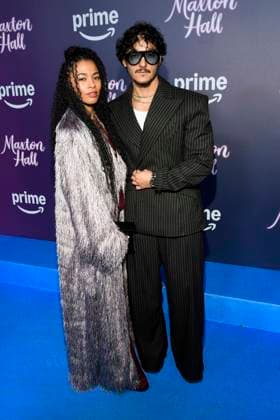 abb Maxton Hall Aysha Joy Samuel with Mehmet Daloglu on the blue carpet at the premiere of the Amazon Prime TV series Maxton Hall The World Between Us Season 2 at Tempodrom on 17 10 2025 in Berelin Berlin Germany