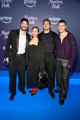 abb Maxton Hall Fridolin Sandmeyer, Lilja van der Zwaag, Eric Cordes and Ben Felipe as guests on the blue carpet at the premiere of the Amazon Prime TV series Maxton Hall The World Between Us Season 2 at the Tempodrom on 17 10 2025 in Berelin Berlin Germany