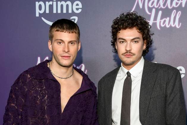 abb Maxton Hall Ben Felipe and Justus Riesner as guests on the blue carpet at the premiere of the Amazon Prime TV series Maxton Hall The World Between Us Season 2 at the Tempodrom on 17 10 2025 in Berelin Berlin Germany