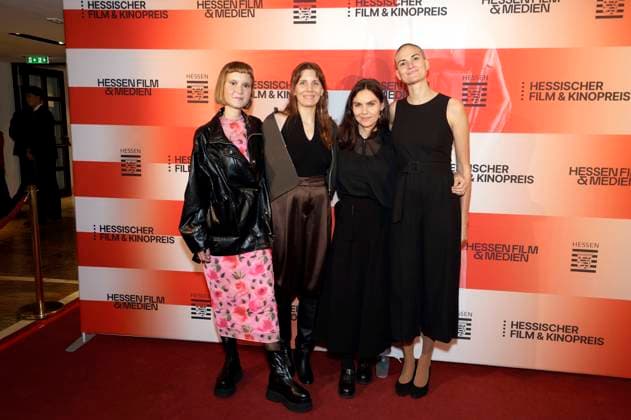 Caroline Wahl, Mia Maariel Meyer, guest and Elena Hell at the 36th Hessian Film and Cinema Award 2025 ceremony at the Alte Oper Frankfurt am Main, 17 10 2025 Foto:xP.xBackx xFuturexImagex kinopreis_5019