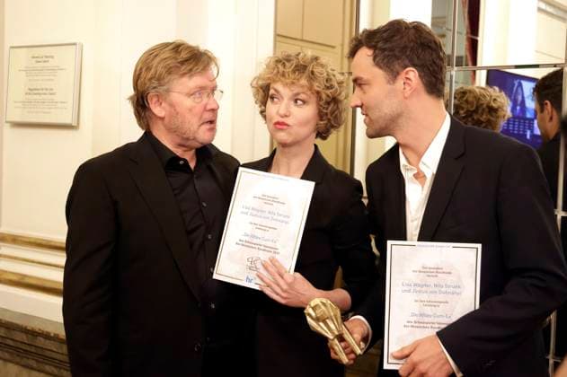 Justus von Dohnanyi, Lisa Wagner and Nils Strunk at the 36th Hessian Film and Cinema Award 2025 ceremony at the Alte Oper Frankfurt am Main, 17 10 2025 Foto:xP.xBackx xFuturexImagex kinopreis_5041