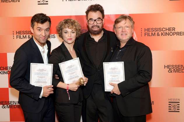 Nils Strunk, Lisa Wagner, Jan Schomburg and Justus von Dohnanyi at the 36th Hessian Film and Cinema Award 2025 ceremony at the Alte Oper Frankfurt am Main, 17 10 2025 Foto:xP.xBackx xFuturexImagex kinopreis_5043
