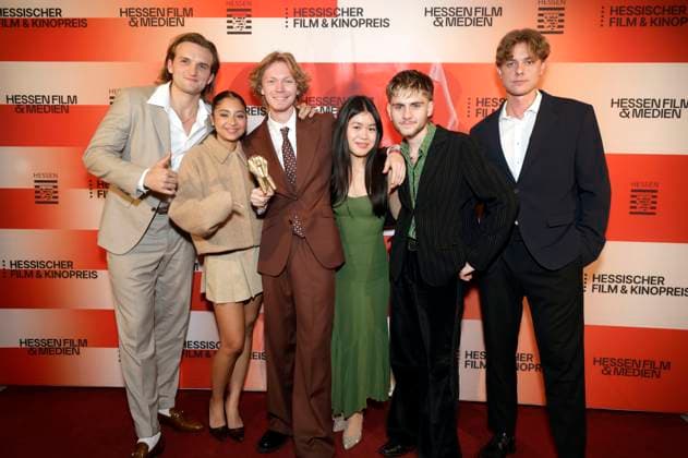 Ludger Bökelmann, Samirah Breuer, Filip Schnack, Tanya Nguyen, Florian Geißelmann and Jonas Ems at the 36th Hessian Film and Cinema Award 2025 ceremony at the Alte Oper Frankfurt am Main, 17 10 2025 Foto:xP.xBackx xFuturexImagex kinopreis_5044