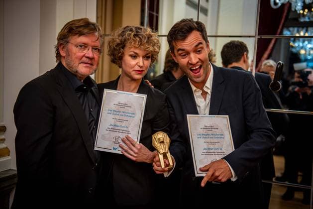 17 20 2025 xesx Frankfurt am Main, Alte Oper Hessische Film und Kinopreis 2025 The best actors from left Justus von Dohnanyi, Lisa Wagner and Nils Strunk, ES