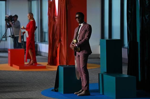 MELBOURNE FASHION WEEK 2025, A model walks the Opulent Tastes runway wearing a design by Godwin Charli during the Melbourne Fashion Week Media preview in Melbourne, Monday, October 20, 2025. ( NO ARCHIVING MELBOURNE VICTORIA AUSTRALIA  Copyright: xJAMESxROSSx 20251020126661500250