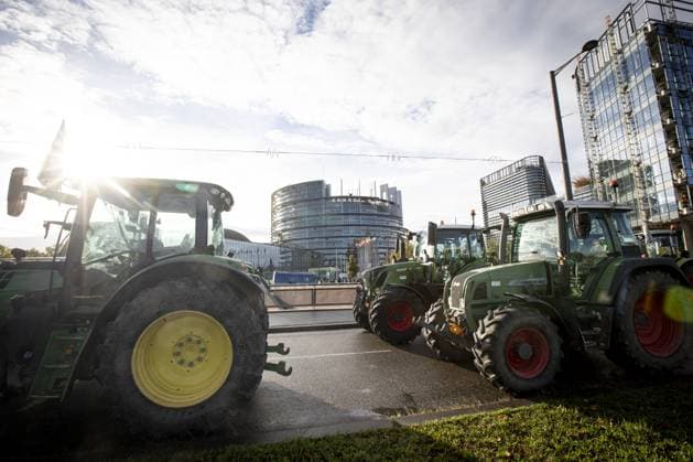News Themen der Woche KW 43 Farmers protest against EU Common Agriculture Policy STRASBOURG, FRANCE - OCTOBER 21: Farmers stage a protest against the EU Common Agriculture Policy (CAP) and Ursula von der Leyen in front of the European Parliament in Strasbourg, eastern France, on October 21, 2025. Elyxandro Cegarra Anadolu Strasbourg France. Editorial use only. Please get in touch for any other usage.  Copyright: x2025xAnadoluxElyxandroxCegarrax