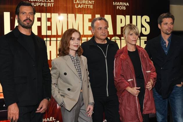 Premiere du film La Femme la plus riche du Monde a Paris La Femme la plus riche du Monde premiere at the UGC Cine Cite Les Halles theatre Celebrities arrive on the red carpet Celebrities arrival on red carpet Avant premiere du film Le Jour J au cinema UGC Cine Cite Les Halles Arrivees des celebrites sur le tapis rouge Laurent Lafitte, Isabelle Huppert, Thierry Klifa, Marina Fois et Raphael Personnaz 449905 2025 10 21 Paris France  Copyright: xSebastienxFremontx xStarfacex STAR_449905_061