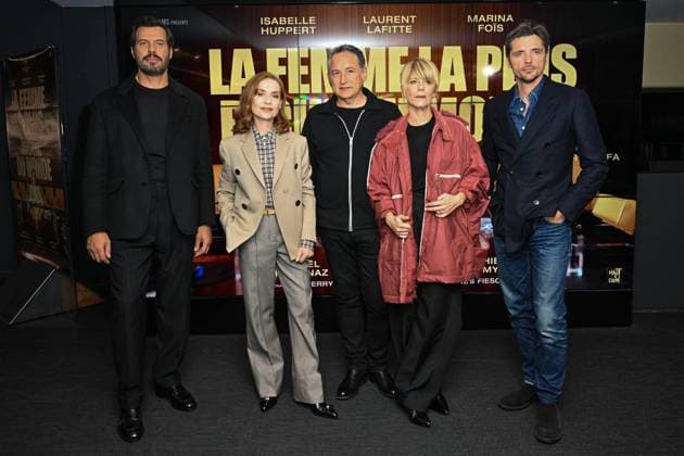 La Femme La Plus Riche Du Monde Premiere Laurent Lafitte, Isabelle Huppert, Thierry Klifa, Marina Fois and Raphael Personnaz attending the La Femme La Plus Riche Du Monde Premiere at the UGC Cine Cite Les Halles in Paris, France on October 21, 2025. Photo by Aurore Marechal ABACAPRESS.COM Paris France  Copyright: xMarechalxAurore ABACAx