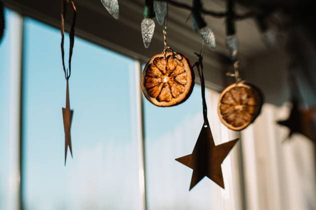 Dried oranges and metal stars garland Hillsdale, Michigan, United States R_OMHX251020-1742846-01