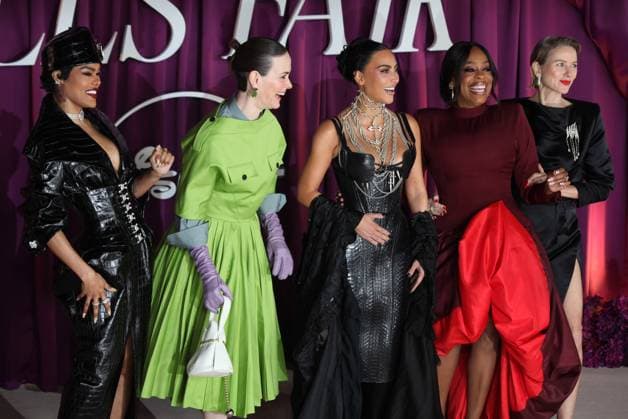 All™s Fair TV show premiere London, UK. Cast of All™s Fair TV show premiere. L-R: Teyana Taylor, Sarah Paulson, Kim Kardashian, Niecy Nash and Naomi Watts. Odeon Luxe. 22nd October 2025. LMK11-S221025 001. Steve Bealing Landmark Media 