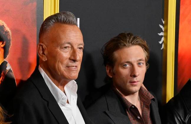 Cast member Jeremy Allen White (R( and Bruce Springsteen attend the AFI opening night premiere of the biographical drama Springsteen: Deliver Me From Nowhere at the TCL Chinese Theatre in the Hollywood section of Los Angeles on Wednesday, October 22, 2025. Storyline: Bruce Springsteen s journey crafting his 1982 album Nebraska, which emerged as he recorded Born in the USA with the E Street Band. Based on Warren Zanes book.  LAP20251022208 JIMxRUYMEN