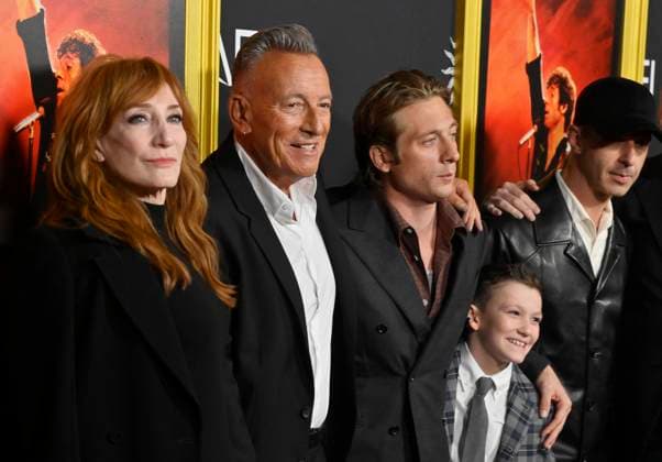 Bruce Springsteen, his wife Patti Scialfa and cast members Jeremy Allen White, Matthew Anthony Pellicano Jr. and Jeremy Strong (L-R) attend the AFI opening night premiere of the biographical drama Springsteen: Deliver Me From Nowhere at the TCL Chinese Theatre in the Hollywood section of Los Angeles on Wednesday, October 22, 2025. Storyline: Bruce Springsteen s journey crafting his 1982 album Nebraska, which emerged as he recorded Born in the USA with the E Street Band. Based on Warren Zanes book.  LAP20251022216 JIMxRUYMEN