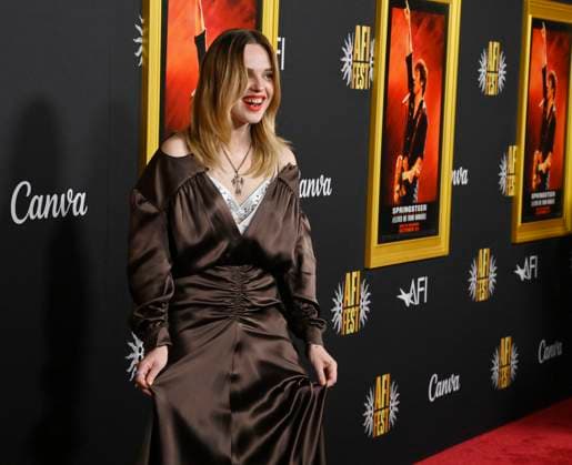 Cast member Odessa Young attends the AFI opening night premiere of the biographical drama Springsteen: Deliver Me From Nowhere at the TCL Chinese Theatre in the Hollywood section of Los Angeles on Wednesday, October 22, 2025. Storyline: Bruce Springsteen s journey crafting his 1982 album Nebraska, which emerged as he recorded Born in the USA with the E Street Band. Based on Warren Zanes book.  LAP20251022220 JIMxRUYMEN