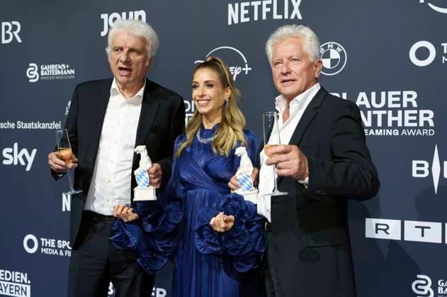 Miroslav Nemec, Cathy Hummels and Udo Wachtveitl at the presentation of the Blue Panther TV Streaming Award 2025 at BMW Welt Munich, 22 10 2025 Foto:xN.xKolinzx xFuturexImagex panther_5561
