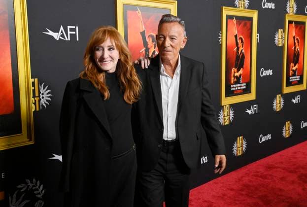 Bruce Springsteen (R) and his wife Patti Scialfa attend the AFI opening night premiere of the biographical drama Springsteen: Deliver Me From Nowhere at the TCL Chinese Theatre in the Hollywood section of Los Angeles on Wednesday, October 22, 2025. Storyline: Bruce Springsteen s journey crafting his 1982 album Nebraska, which emerged as he recorded Born in the USA with the E Street Band. Based on Warren Zanes book.  LAP2025102248 JIMxRUYMEN