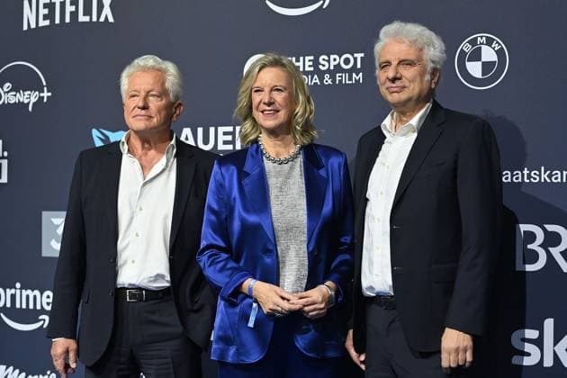 from left Miroslav Nemec,Katja Wildermuth BR Intendant , Udo Wachtveitl Red Carpet,Blue Panther TV and Streaming Award 2025 on 22 10 2025 at BMW Welt Munich
