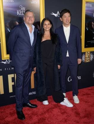Jay Kelly Premiere - Los Angeles, USA LOS ANGELES, USA. October 23, 2025: Ted Sarandos, Bela Bajaria & Dan Lin at the AFI FEST premiere for Jay Kelly at the TCL Chinese Theatre. Los Angeles CA USA  Copyright: xPaulxSmith Featureflashx