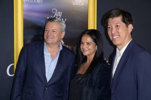 Jay Kelly Premiere - Los Angeles, USA LOS ANGELES, USA. October 23, 2025: Ted Sarandos, Bela Bajaria & Dan Lin at the AFI FEST premiere for Jay Kelly at the TCL Chinese Theatre. Los Angeles CA USA  Copyright: xPaulxSmith Featureflashx