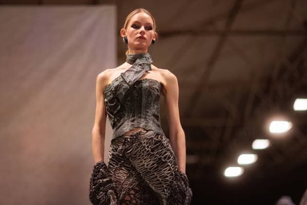 MELBOURNE FASHION WEEK 2025, Model Wearing design by Gracie Macleod during Melbourne Fashion Week at Hotel Melbourne, Melbourne, Friday, October 24, 2025. ( NO ARCHIVING MELBOURNE VICTORIA AUSTRALIA  Copyright: xNADIRxKINANIx 20251024184449012532