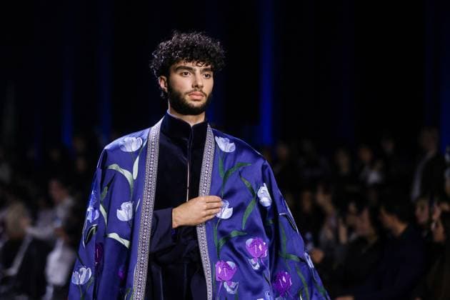 ARMENIA, YEREVAN - OCTOBER 24, 2025: A man models creations during a runway show for ZhSaken x Akmaral, a Kazakh fashion brand collaboration, as part of Yerevan Fashion Week 2025 at the Meridian Expo and Event Centre. Alexander Patrin TASS  85115190