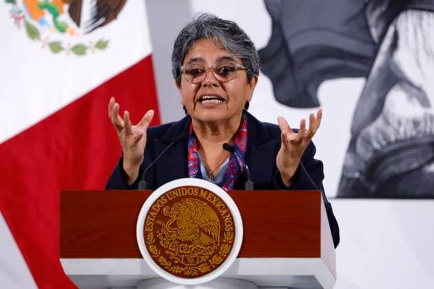 Secretary of Anti-Corruption and Good Government Raquel Buenrostro speaks during a briefing about the extinction of the Natural Disaster Fund (Fonden) because the support did not reach the victims due to several acts of corruption. at National Palace. on October 24, 2025 in Mexico City, Mexico. Mexico City Mexico - ZUMAe321 20251024_zia_e321_006 Copyright: xLuisxBarronx