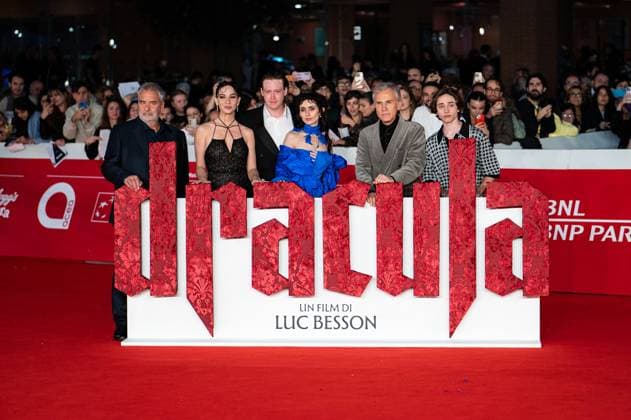 Red Carpet For The Movie Dracula During The 20th International Rome Film Festival (Festa Del Cinema Di Roma) At The Auditorium Parco Della Musica, In Rome French director Luc Besson, Italian actress Matilda De Angelis, US actor Caleb Landry, US actress Zoe Bleu, Austrian actor Christoph Waltz, and US actor Raphael Luce pose on the red carpet after arriving for the movie Dracula during the 20th International Rome Film Festival (Festa del Cinema di Roma) at the Auditorium Parco della Musica, in Rome, Italy, on October 24, 2025. Rome Italy Copyright: xMassimoxValicchiax originalFilename: valicchia-notitle251024_npn3a.jpg