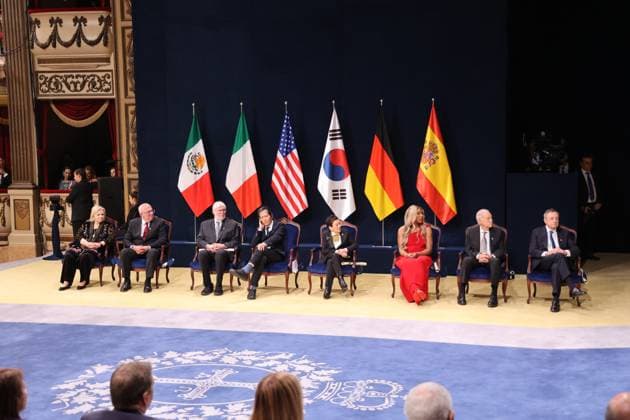 2025 Princess of Asturias Awards Ceremony The laureates at the 2025 Princess of Asturias Awards Ceremony held at the Campoamor Theater on October 24, 2025, in Oviedo Spain he Princess of Asturias Foundation has designed an extensive program of more than seventy cultural activities for the forty-fifth Princess of Asturias Awards Week, which will be held from October 16 to 25 in Avilés, Colombres, Gijón, Oviedo and San Martín del Rey Aurelio, Colombres, Gijón, Oviedo and San Martín del Rey Aurelio In this edition, the program includes concerts, film series, exhibitions, art installations and group workshops The award winners will be the protagonists of meetings with the public, meetings with experts in their respective fields and activities Copyright: xRAULxTERRELx xRAULxTERRELx 7053667