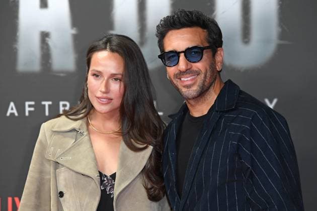 Elyas M Barek with wife Jessica M™Barek at the premiere of the Netflix documentary highlight BABO DIE HAFTBEFEHL STORY at the Astor Film Lounge in Berlin on 24 10 2025