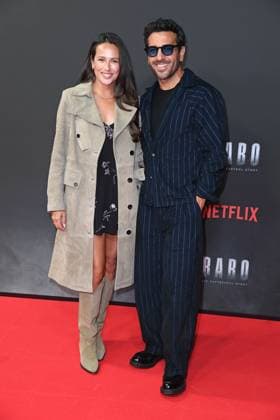 Elyas M Barek with wife Jessica M™Barek at the premiere of the Netflix documentary highlight BABO DIE HAFTBEFEHL STORY at the Astor Film Lounge in Berlin on 24 10 2025